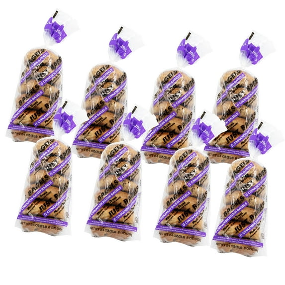 Just Bagels - Cinnamon Raisin Bagels - 48 Count (8 six packs), 24oz Bag - Non-GMO - All Natural - NY Bagels