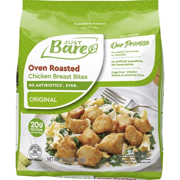 Just Bare Fully Cooked Roasted Chicken Breast Bites 1.2 lb, 20g of Protein, Serving Size 3 Ounces