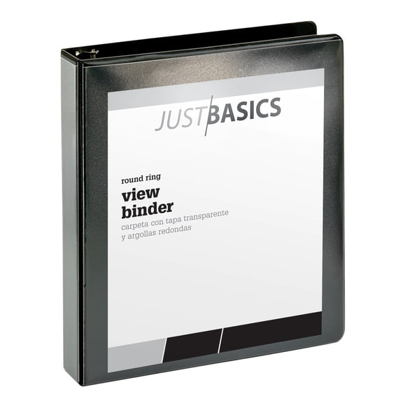 Just Basics Basic Round-Ring View Binder, 1 1/2" Rings, 61% Recycled, Black
