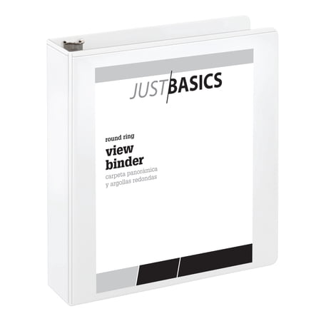 Just Basics Basic Round-Ring View Binder, 2" Rings, 61% Recycled, White