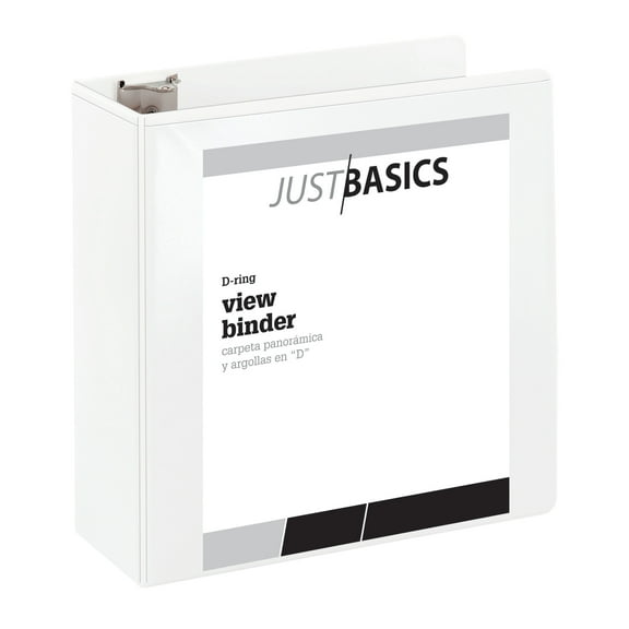 Just Basics D-Ring View Binder, Basic, 4" Rings, 54% Recycled, White
