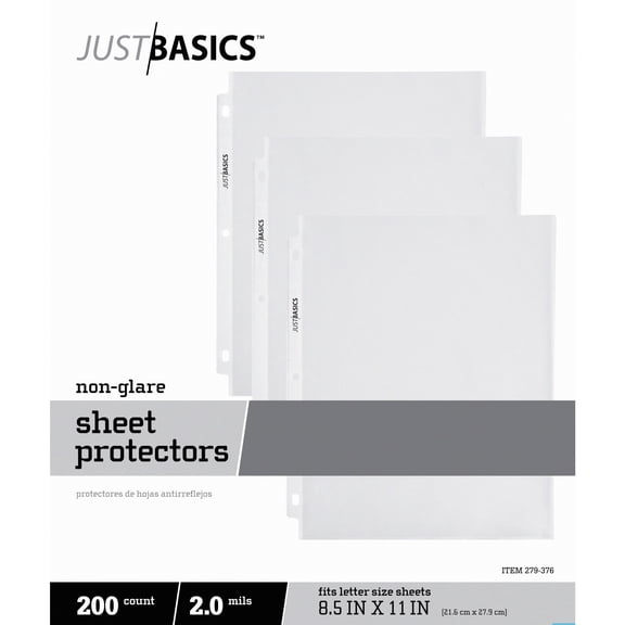 Just Basics Top-Loading Sheet Protectors, Lightweight, Semi-Clear, Box Of 200