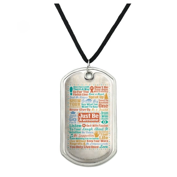 Just Be Awesome Never Give Up Passion Love Inspirational Military Dog Tag Pendant Necklace with Cord