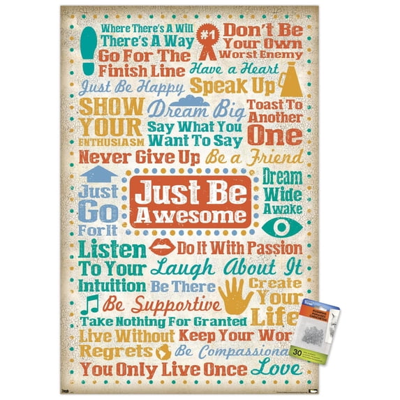 Just Be Awesome Wall Poster with Push Pins, 22.375" x 34"