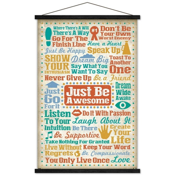 Just Be Awesome Wall Poster with Wooden Magnetic Frame, 22.375" x 34"