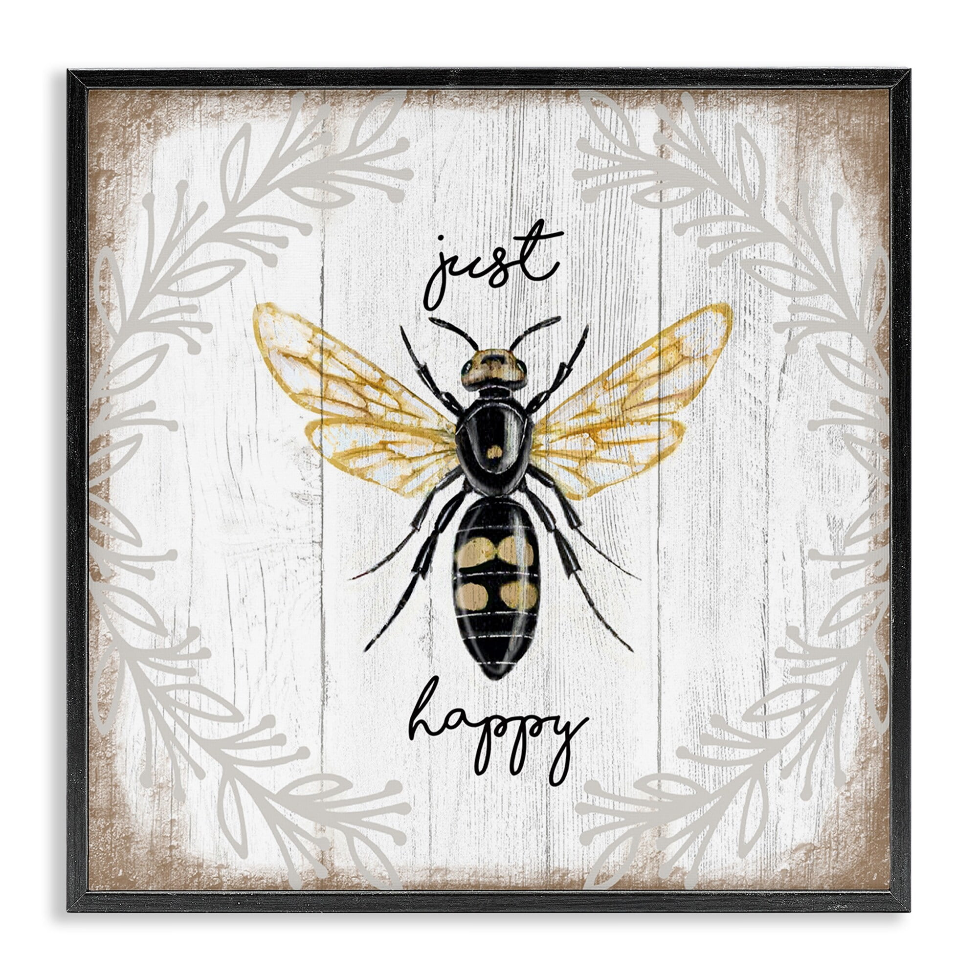 Just Be Happy Rustic Bee Canvas Print with Black Frame