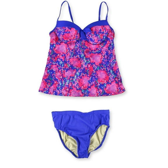 Just Beachin' Womens Snakeskin Brief 2 Piece Tankini, Blue, 10
