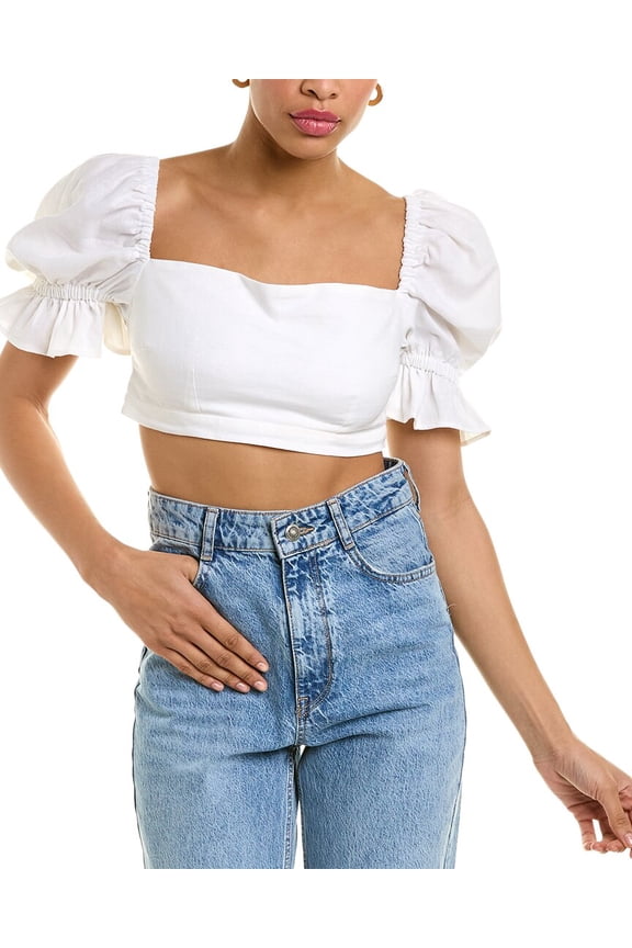 womens Calla Linen-Blend Top, XL, White