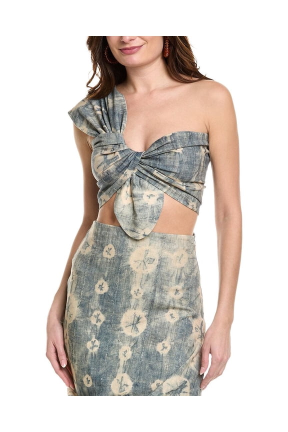 womens Sol Linen-Blend Top, l, Blue