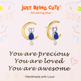 thumbnail image 1 of Just Being Cute Real Sterling Silver Earrings for Women, Cat Moon September Birthstone Earrings 14K Gold Plated Studs Birthday Mothers Day Jewelry Gifts Her Wife Lady Adults Ideas, 1 of 8