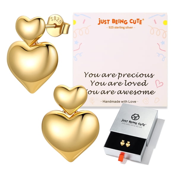Just Being Cute Heart Earrings for Women, Hypoallergenic 14K Gold Plated Heart Stud Earrings Jewelry Gifts for Birthday Graduation