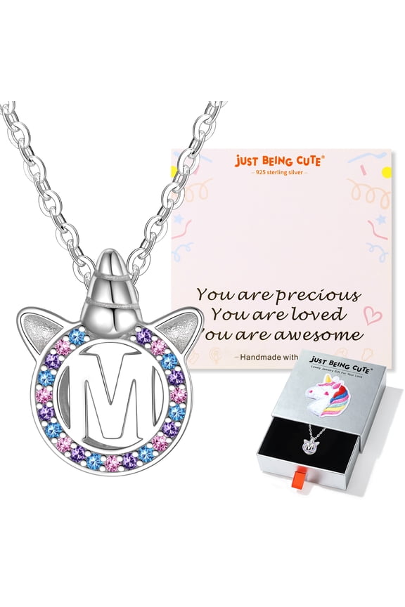 Unicorn Necklace for Women, Hypoallergenic 925 Real Sterling Silver Alphabet M Pendant Necklaces Birthday Mothers Day Jewelry Gifts Her Mom Lady Adults Ideas
