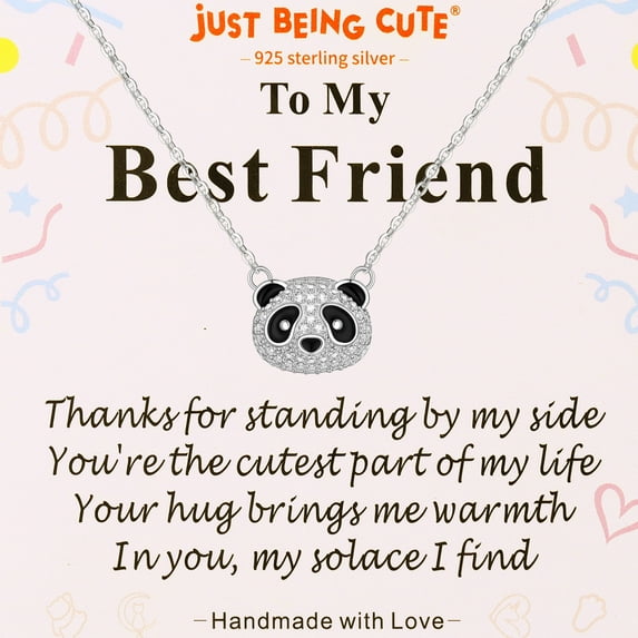 Just Being Cute Panda Necklace for Girls Women 925 Real Sterling Silver CZ Pendants To My Best Friend Birthday Valentines Day Jewelry Gifts Teen Her Girlfriend Wife Lady Female Adults Kids Age Ideas