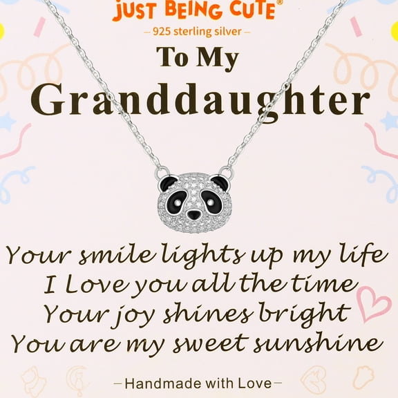 Just Being Cute Granddaughter Necklace Real Sterling Silver Necklaces for Girls CZ Panda Pendant Birthday Valentines Day Jewelry Gifts Teen Her Girlfriend Wife Lady Female Adults Kids Age Ideas