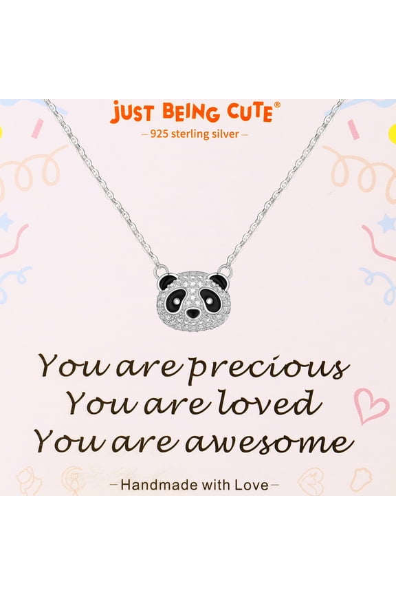 Panda Necklace for Women, Hypoallergenic 925 Real Sterling Silver Pendant Necklaces Shiny CZ Birthday Mothers Day Jewelry Gifts Her Wife Mom Lady Adults Ideas