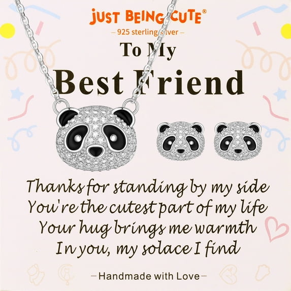 Just Being Cute Panda Necklace and Earrings Sets for Women, Cubic Zirconia 925 Sterling Silver Jewelry Sets Birthday Mothers Day Gifts Her Wife Mom Lady Adults Ideas