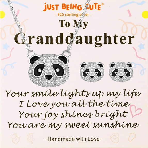 Just Being Cute Granddaughter Necklace and Earrings Sets, Shiny Cubic Zirconia 925 Sterling Silver Jewelry Set Birthday Mothers Day Gifts Her Wife Mom Lady Adults Ideas