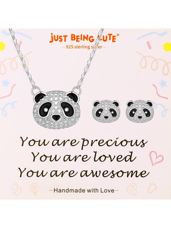 Panda Jewelry Sets for Women, 925 Sterling Silver Necklace and Earrings Set with Cubic Zirconia for Birthday Graduation