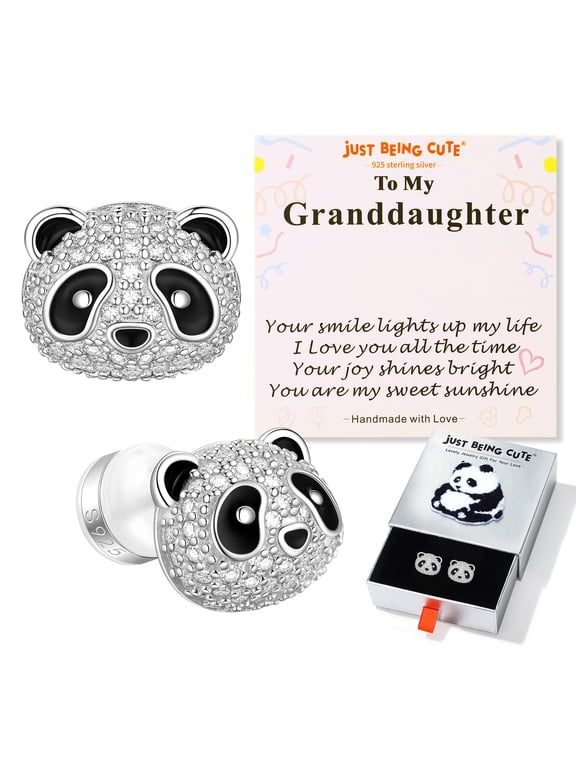 Earrings for Girls Women 925 Sterling Silver Studs Panda Jewelry Gifts for Granddaughter