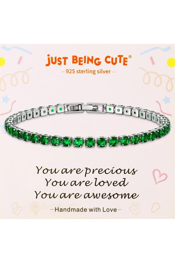 Tennis Bracelet for Women 3mm Green Cubic Zirconia Bracelets Wedding Birthday Jewelry Gifts with Card for Her Girlfriend, 6.5 inch