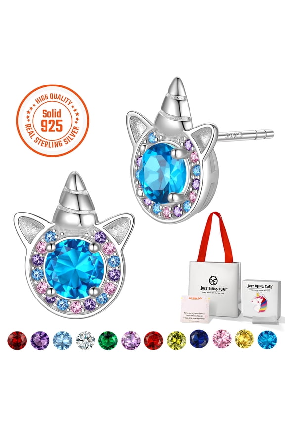Birthstone Earrings for Women Girls Hypoallergenic 925 Sterling Silver Stud Earring Unicorn Created Turquoise Birthday Graduation Jewelry Gifts for Her