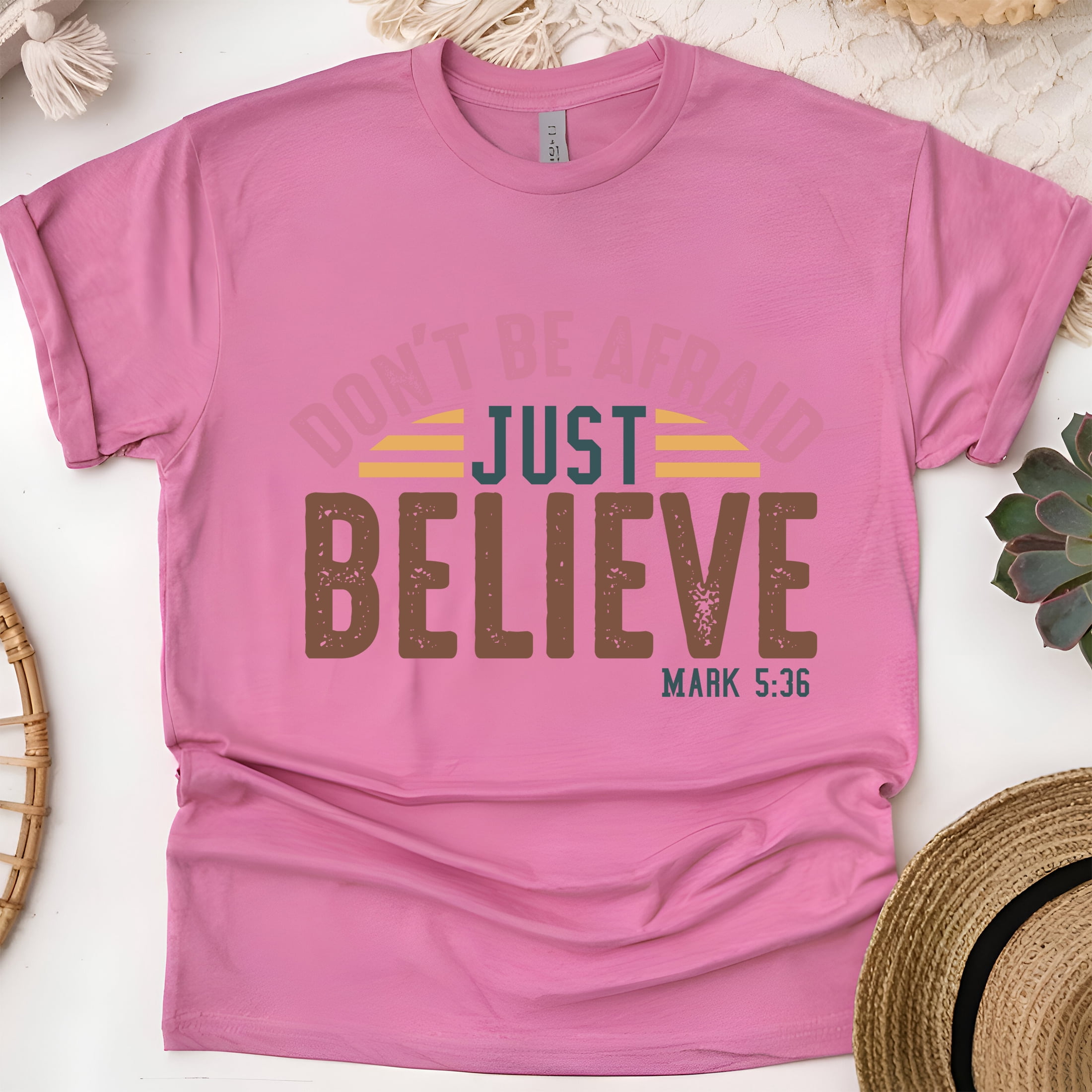 Just Believe Shirt | Mark 5:36 Retro Christian Bible Verse Tee ...