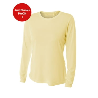 JustBlanks Womens Long Sleeve T Shirts Cooling Performance Tees Plain Crewneck Workout T-Shirt for Women