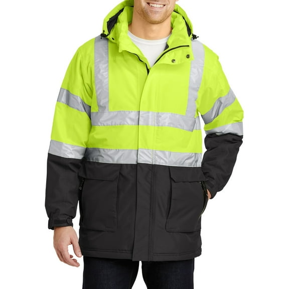 Just Blanks ANSI 107 Type R Class 3 Safety Heavyweight Parka, Safety Yellow/ Black/Reflective, 4XL