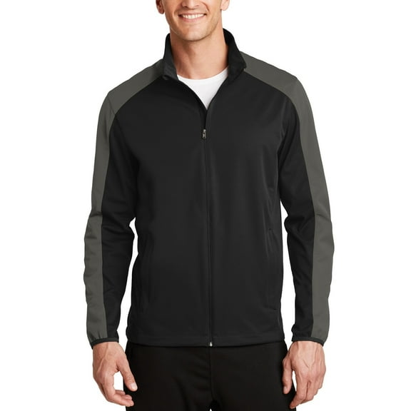 Just Blanks Active Colorblock Soft Shell Jacket, Deep Black/ Grey Steel, 4XL