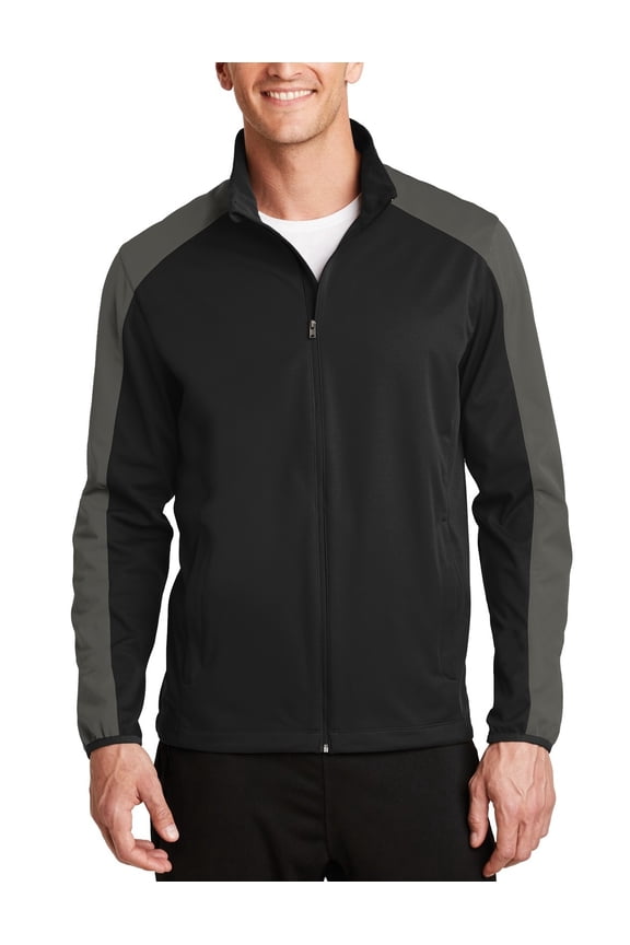 Active Colorblock Soft Shell Jacket with Water Resistant Fabric and Zip Through Collar