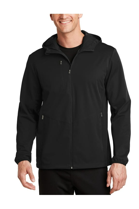 Active Hooded Soft Shell Jacket with Adjustable Hood Water Resistant Fabric