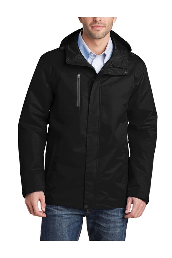 Just Blanks All-Conditions Jacket Adjustable Hood With Locking Drawcord To Customize Fit, Black, 4XL