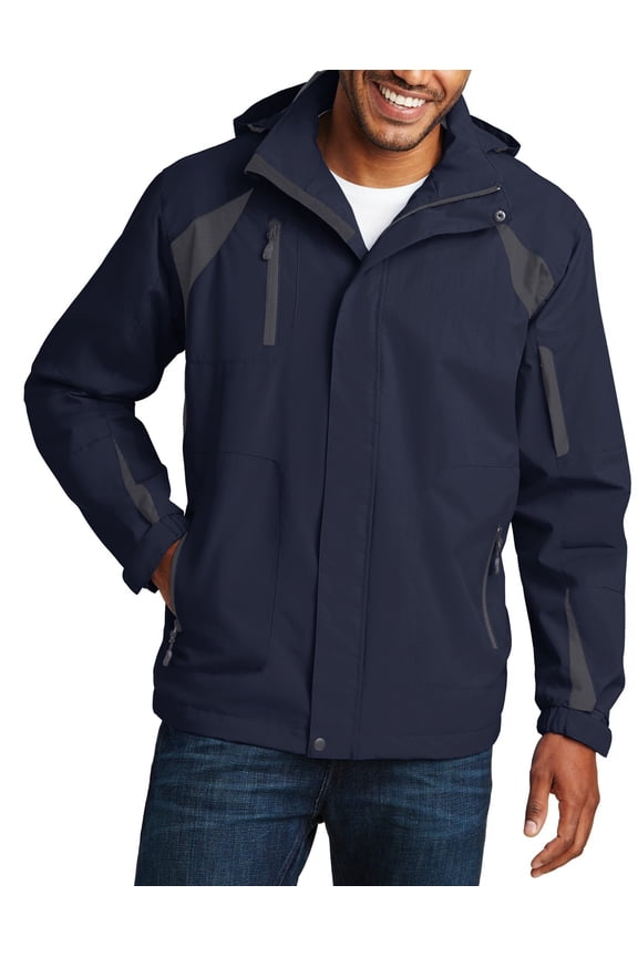 Mens All Season Water Resistant Full Zip Jacket with Fleece Lining Detachable Hood Adjustable Cuffs Multiple Pockets