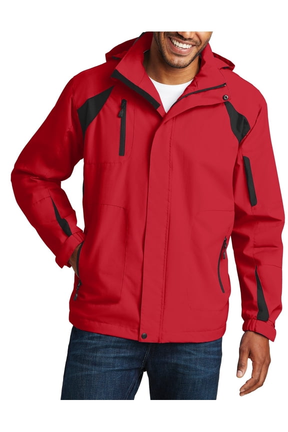 Mens All Season Water Resistant Full Zip Jacket with Fleece Lining Detachable Hood Adjustable Cuffs Multiple Pockets