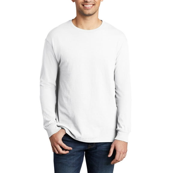 Just Blanks Beach Wash Garment-Dyed Long Sleeve Tee, White, 4XL