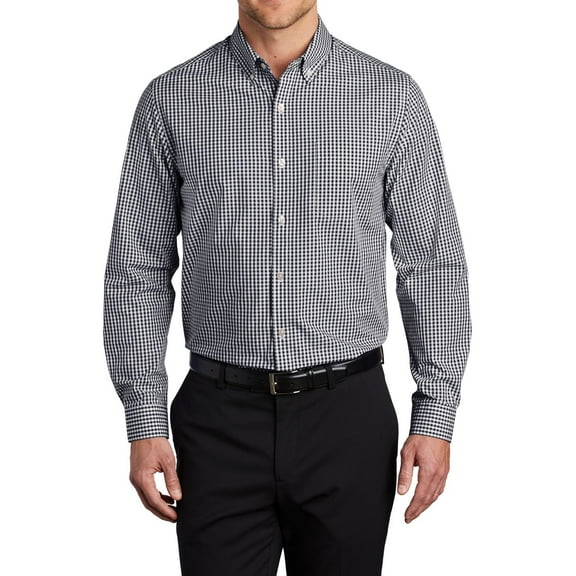 JustBlanks Mens Broadcloth Gingham Easy Care Shirt Button Down Collar Long Sleeve Wrinkle Resistant