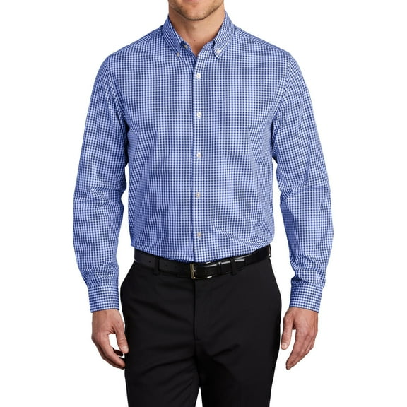 JustBlanks Mens Broadcloth Gingham Easy Care Shirt Button Down Collar Long Sleeve Wrinkle Resistant