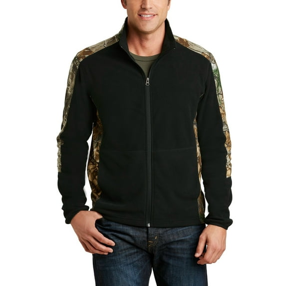 Just Blanks Camouflage Microfleece Full-Zip Jacket, Black/ Realtree Xtra, 4XL