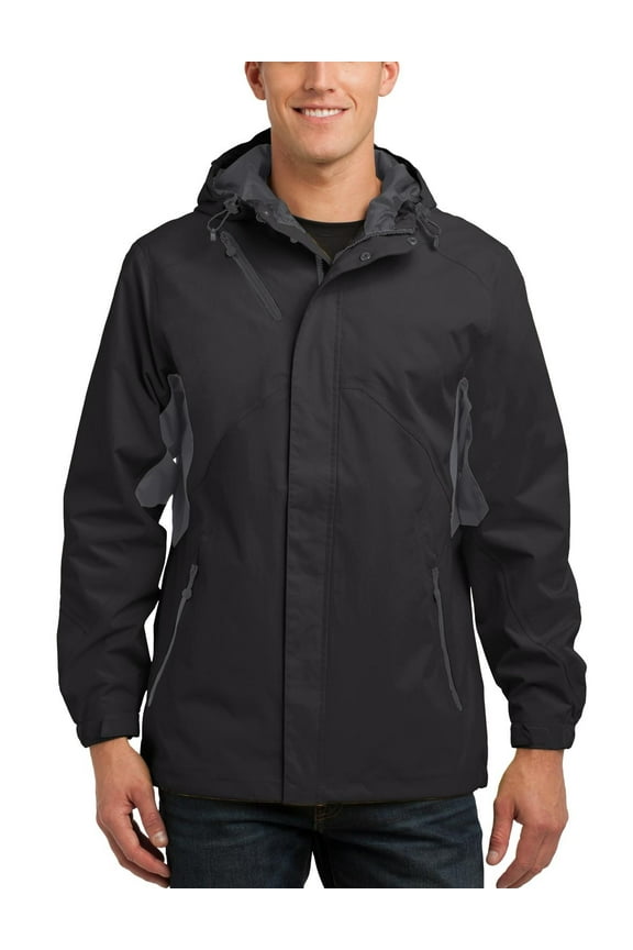 Mens Waterproof Nylon Rain Jacket Full Zip Hooded Outerwear with Adjustable Cuffs Pockets