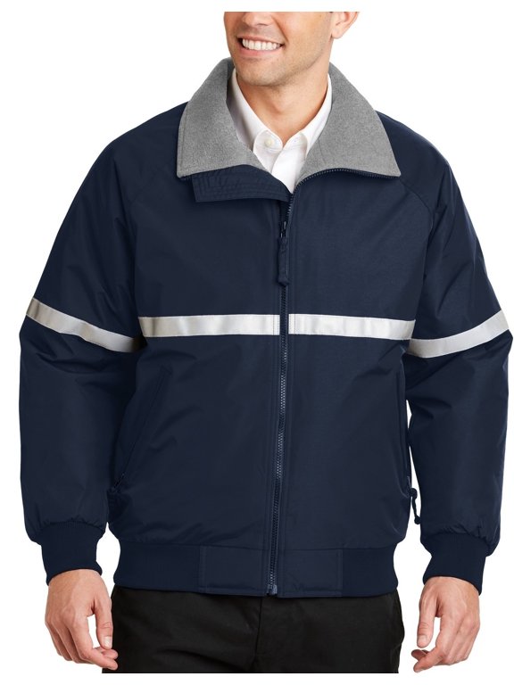 Just Blanks Challenger Jacket with Reflective Taping, True Navy/ Grey Heather/ Reflective, 6XL