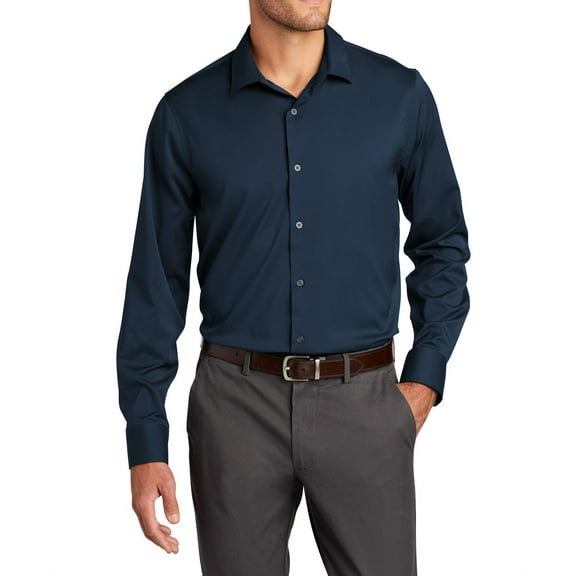 Just Blanks City Stretch Shirt Wrinkle-Resistant Open Collar Odor-Fighting, River Blue Navy, 4XL