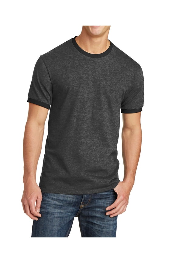 Cotton Blend Ringer Crew Neck Short Sleeve Contrast Trim T Shirt