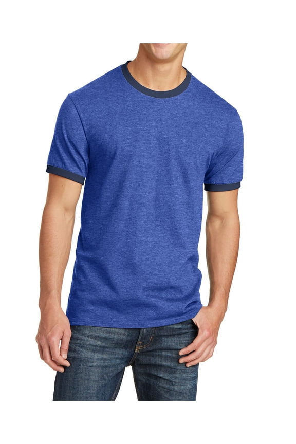 Cotton Blend Ringer Crew Neck Short Sleeve Contrast Trim T Shirt