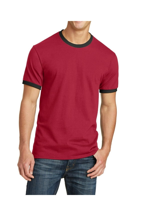 Just Blanks Classic Fit T-Shirt – Soft, Durable, Comfortable Cotton Tee with Ribbed Collar, Red/ Jet Black, 4XL