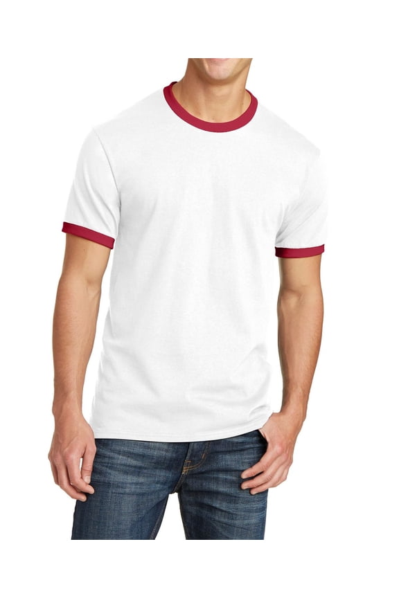 Cotton Blend Ringer Crew Neck Short Sleeve Contrast Trim T Shirt
