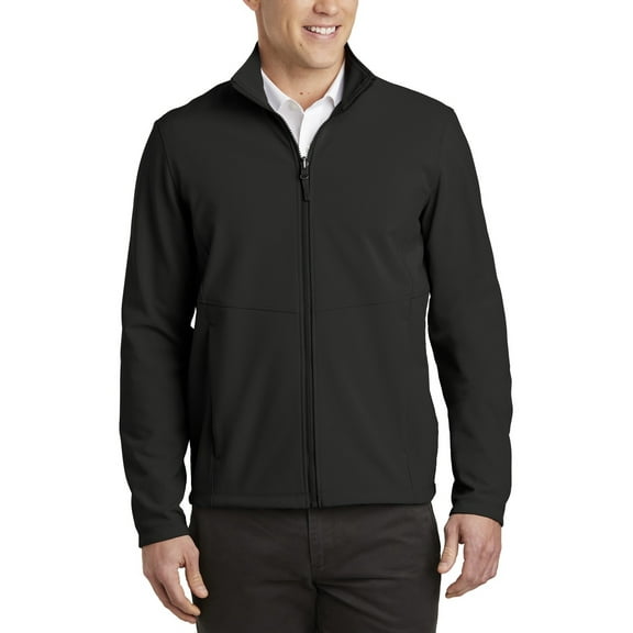 Just Blanks Collective Soft Shell Jacket Front Zipper Front Reverse Coil Zippered Covered Pockets, Deep Black, 4XL