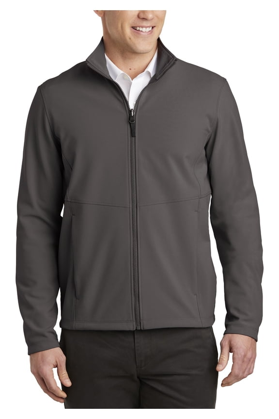 Just Blanks Collective Soft Shell Jacket Front Zipper Front Reverse Coil Zippered Covered Pockets, Graphite, 4XL