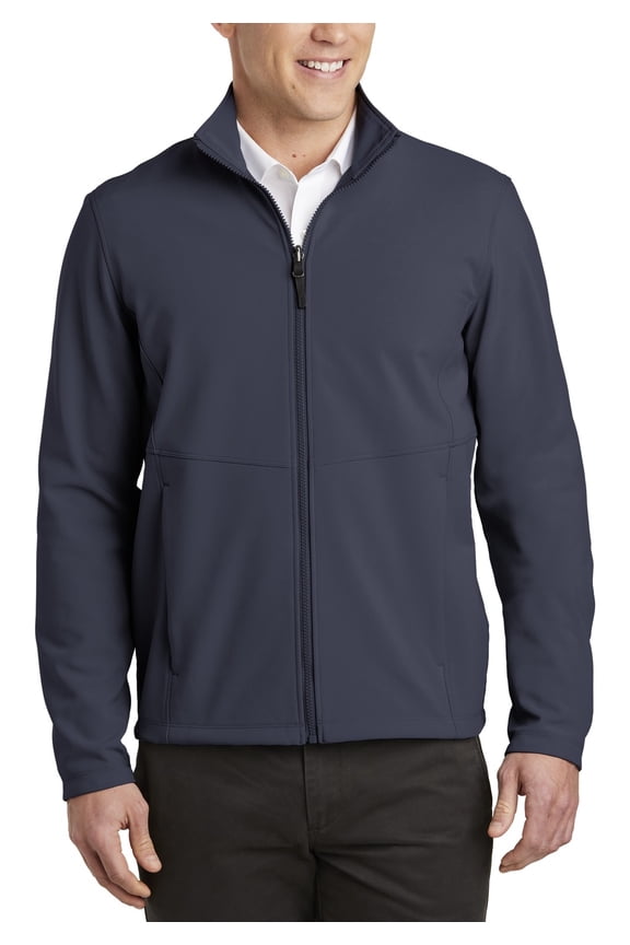 Just Blanks Collective Soft Shell Jacket Front Zipper Front Reverse Coil Zippered Covered Pockets, River Blue, 4XL