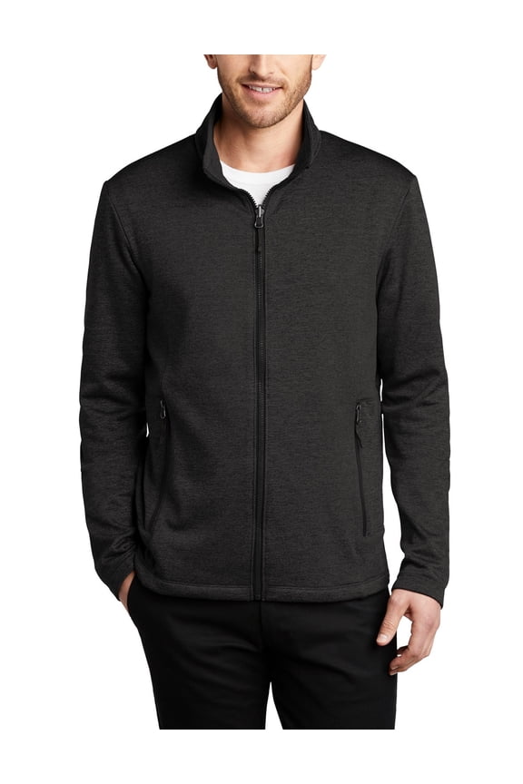 Just Blanks Collective Striated Fleece Jacket Zipped In And Secured By Snap Attachments Inside An Outer Collective Layer, Deep Black Heather, 4XL