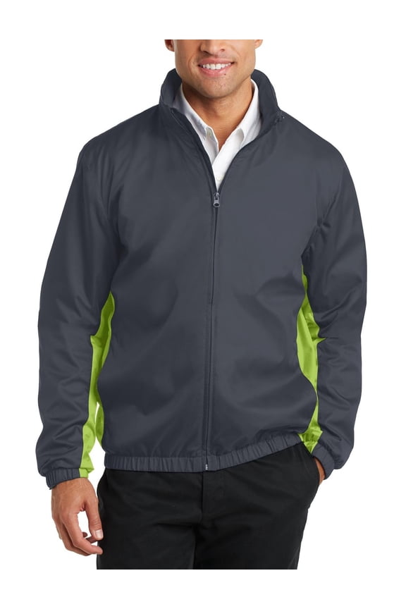 Mens Colorblock Wind Jacket Lightweight Water Resistant Shell with Packable Hood